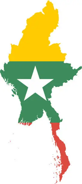 Vector illustration of Myanmar flag map