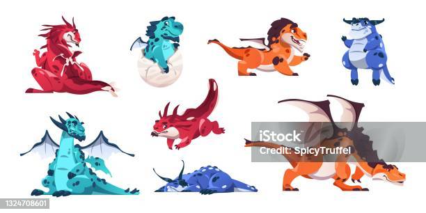  Ilustración de Dragón Bebé Animales De Cuento De Hadas De Dibujos Animados Dinosaurios Ficticios En Varias