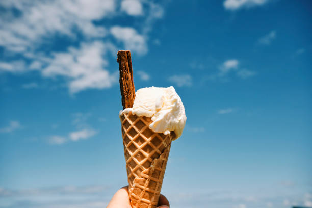 istock Ice cream cone against a blue sky on a sunny June day. 1324708705