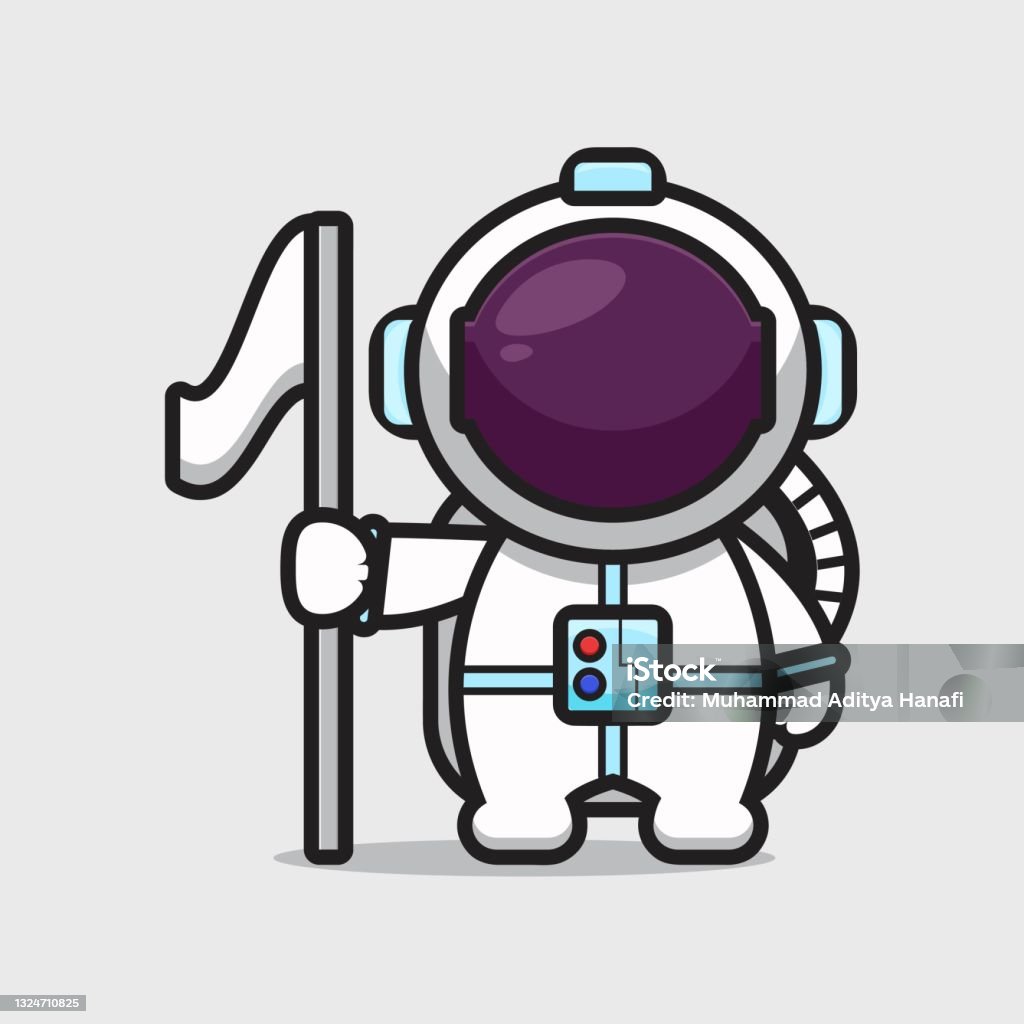 Cute Astronaut Character Holding Flag Cartoon Vector Icon Illustration  Stock Illustration - Download Image Now - iStock