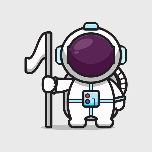 Cute astronaut character holding flag cartoon vector icon illustration Cute astronaut character holding flag cartoon vector icon illustration. Science technology icon concept isolated vector. Flat cartoon style cosmonaut stock illustrations