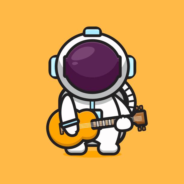 istock Cute astronaut character playing guitar cartoon vector icon illustration. 1324710850