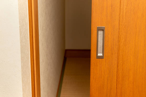 istock Half open wooden sliding door 1324710865