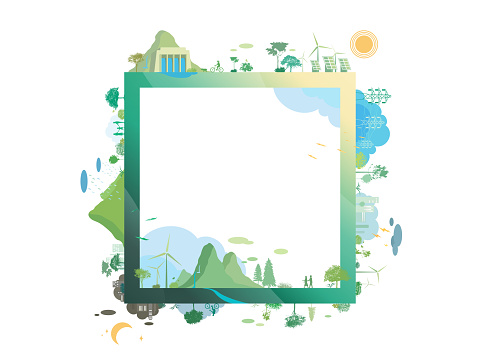 ESG and ECO friendly community frame shows by the green environmental and cozy people its suit to add words and picture inside about ESG - Environmental, Social, and Governance vector illustration graphic EPS 10