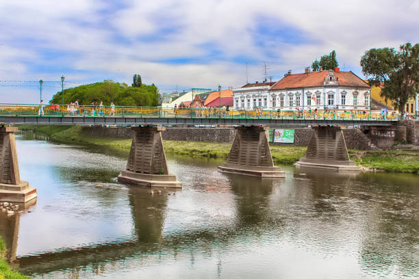 Uzhhorod, Ukraine - May 10, 2013: Pedestrian bridge over Uzh river