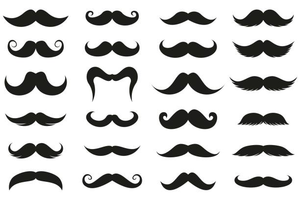 ilustraciones, imágenes clip art, dibujos animados e iconos de stock de conjunto de iconos de bigote. conjunto de icono vectorial de bigote de silueta ilustración - mustache