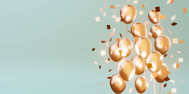 istock Background with multicolored balloons and ribbons special day backdrop 3D illustration 1324715272