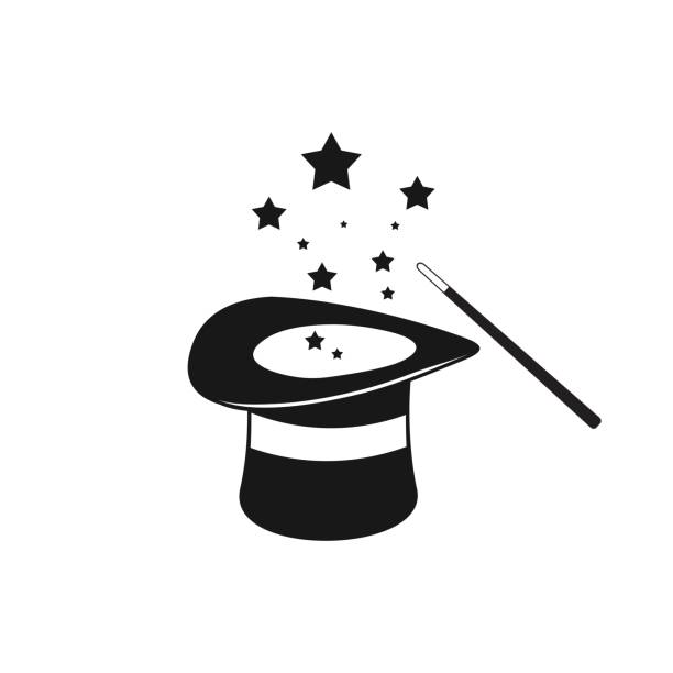 magic hat with wand vector icon Illustration. magic hat with wand vector icon Illustration. sorcerer hat stock illustrations