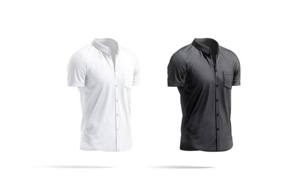 istock Blank black and white short sleeve button down shirt mockup 1324722982