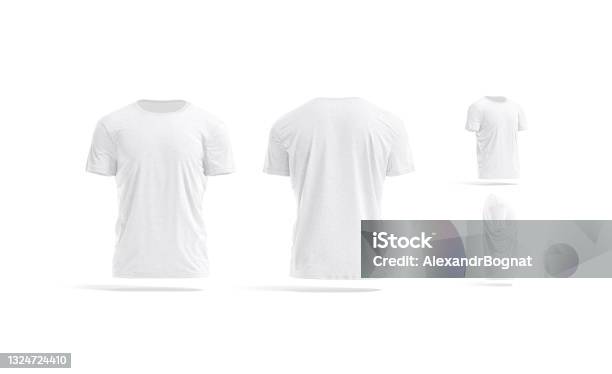 Blank White Wrinkled Tshirt Mock Up Different Views Stock Photo - Download Image Now