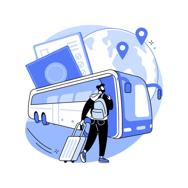 grenzüberschreitender transport abstrakte syzurvektor-illustration. - tour bus stock-grafiken, -clipart, -cartoons und -symbole