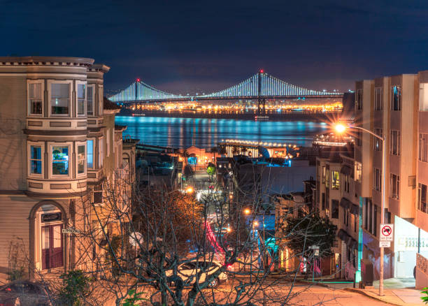 noc w zatoce san francisco - san francisco county house community skyline zdjęcia i obrazy z banku zdjęć