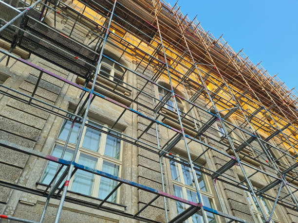 scaffolding on an old building stock photo