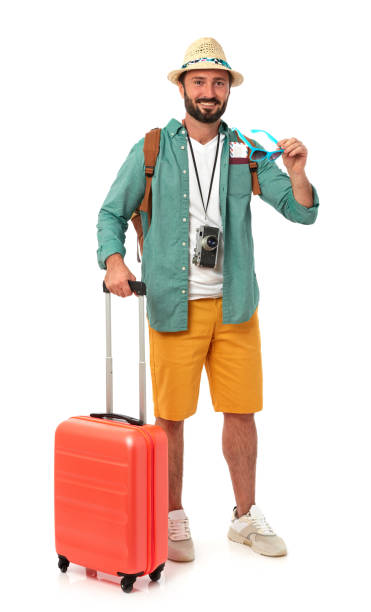 istock Cheerful traveler on white background 1324733365