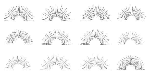 Sun rays drawn symbol. Sunbursts black color, collection Sunlight linear icon  isolated on white background. Vector illustration Sun rays drawn symbol. Sunbursts black color, collection Sunlight linear icon  isolated on white background. Vector illustration gloriole stock illustrations
