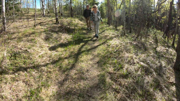 istock POV as friends hike through lush forest in summertime 1324735106