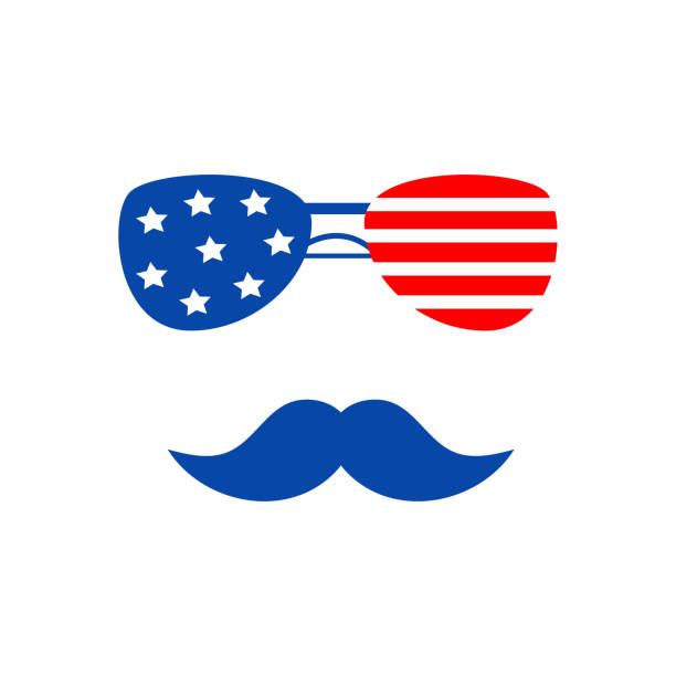 istock icon mustache with glasses Independence day patriotic illustrations. Cute vector prints for 4th of July. Independence day design elements in the colors of the US national flag. 1324735923