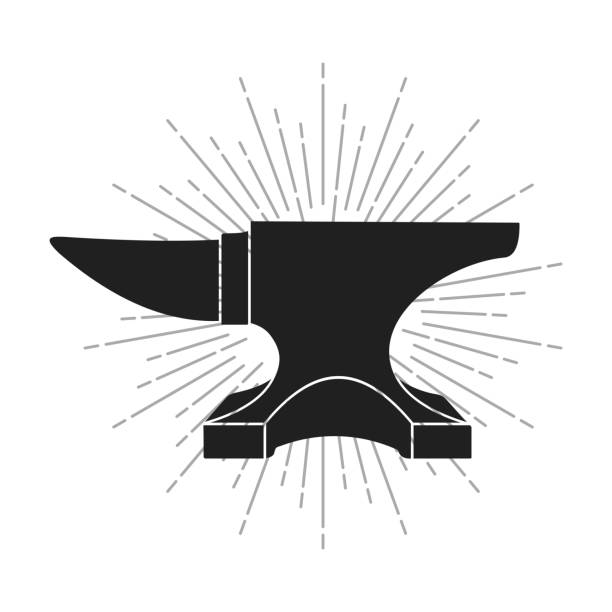 ikona kowadła i młotka, szablon projektu logo rzemieślniczego, ikona wektorowa ilustracja - white background equipment work tool workshop stock illustrations
