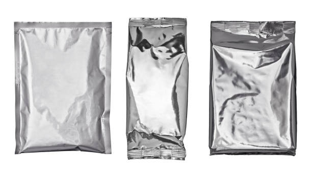 white silver aluminum paper bag package food template box background