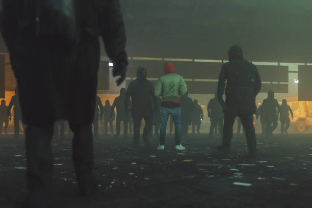istock Futuristic ominous city street scene 1324738077