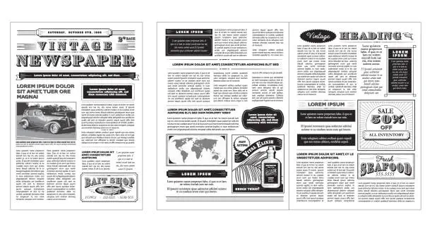 Vector illustration of Vintage or old fashioned Newspaper layout includes front page and inside layout design template on white background