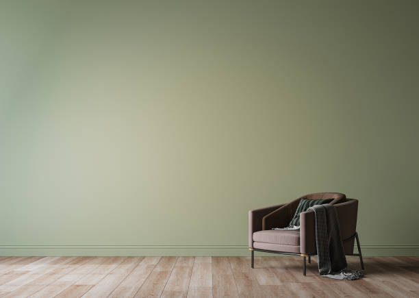 istock Simple minimal modern style interior, brown sofa on green wall background 1324739716