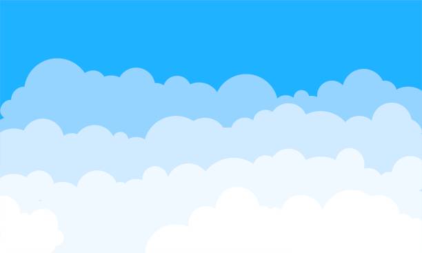 ilustrações de stock, clip art, desenhos animados e ícones de clouds in the sky. vector background. bright design for poster, cover, banner in cartoon style. white cloud. beautiful, summer, landscape. nature, air atmosphere. isolated illustration - air nature high up pattern