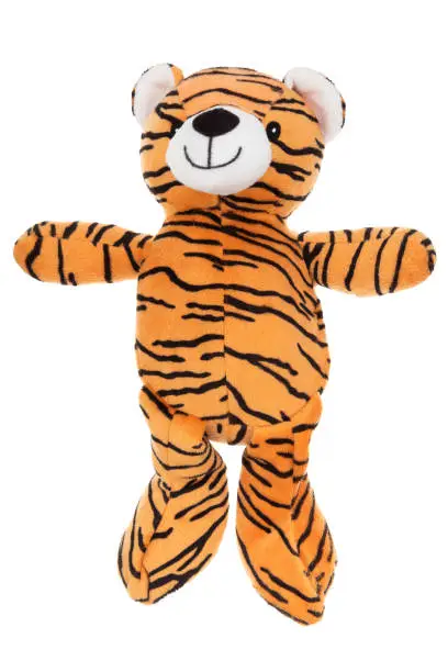 Photo of Soft Toy tiger isolated on white background.