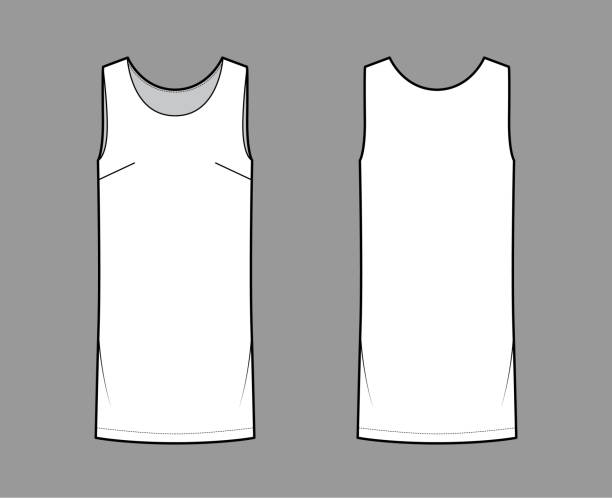 istock Dress shift chemise technical fashion illustration with sleeveless, oversized body, knee length pencil skirt apparel 1324769059