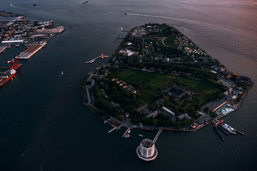 New York City - USA - May 27 2021: An Aerial View of Governors Island in New York City