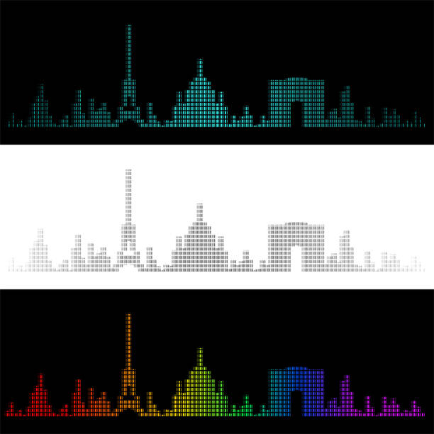 illustrations, cliparts, dessins animés et icônes de sound graph style paris skyline - city life audio