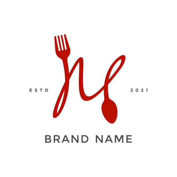 Initial M Fork and Spoon Simple, Modern and Unique illustration logo design initial M combine with fork and spoon. Logo recommended for business related Beverages, Restaurant, Cafe and Food. diner illustrations stock illustrations