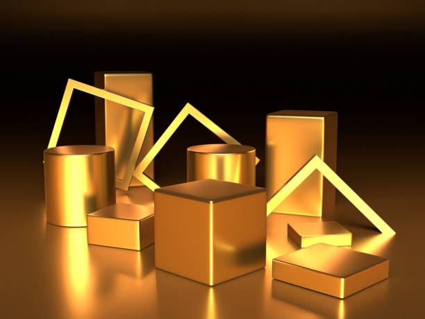 istock 3d render, digital illustration. Modern minimal Gold color background. Abstract geometric design. Fashion concept. Podium for brand promotion product 1324785705