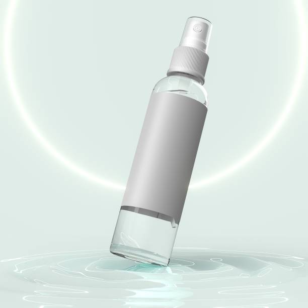 spray bottle cosmetic prodotto riflessione acqua presentazione mockup - make up brush make up fashion equipment foto e immagini stock