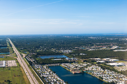 Aerial view of Interstate-95 in Brevard County, Florida on June 10, 2021. The interchange is Eau Gallie Blvd in the city of Melbourne.