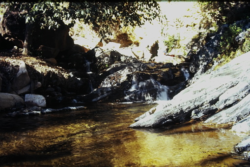 Calm water flowing on the lake\n\nPicture taken with analogue camera and directly scanned from the 35mm slide.