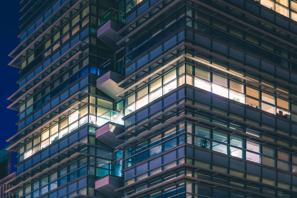 istock Night view of city skyscraper perspective 1324796877