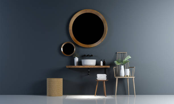 istock Modern cozy rest room and blue wall texture background interior design / 3D rendering 1324804686