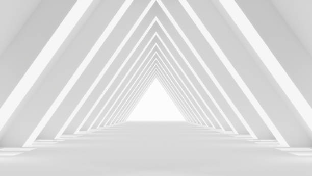 istock Futuristic mock up scene, abstract white triangle futuristic sci-fi interior design, 3D rendering 1324806180