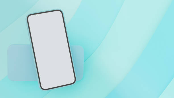 istock Smartphone with mock-up screen frying isolated on light blue abstract background with copy space, 3D rendering 1324806299