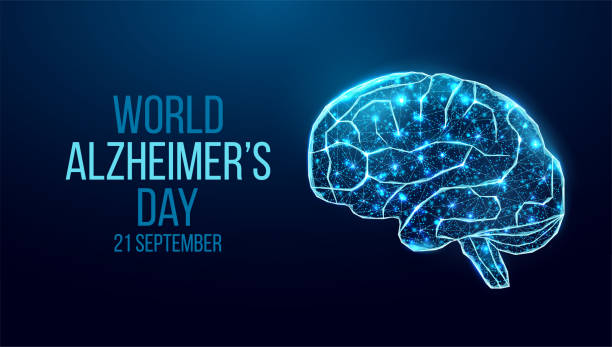 human brain wireframe. world world alzheimer's day concept. banner template with glowing low poly brain. futuristic modern abstract. isolated on dark background. vector illustration - alzheimer 幅插畫檔、美工圖案、卡通及圖標