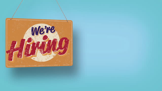 WE'RE HIRING Business sign drops and swings down with room for copy