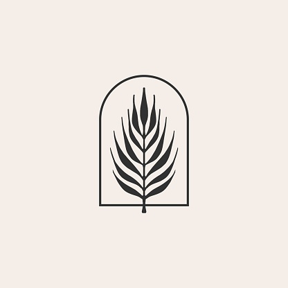 areca palm niche door bohemian hipster vintage vector icon illustration