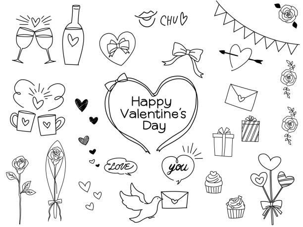 istock Valentine's Day fashionable hand-painted line art material illustration set 1324812636