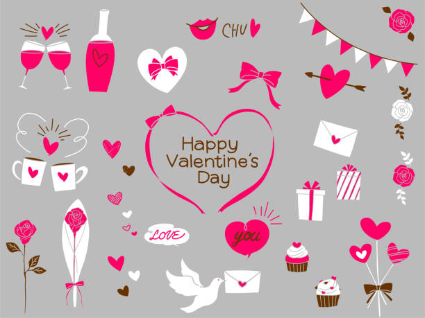 ilustraciones, imágenes clip art, dibujos animados e iconos de stock de día de san valentín material pintado a mano de moda sin líneas 2color ilustración - ribbon nobody cupcake celebration