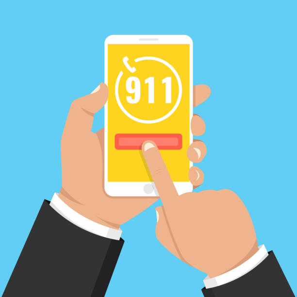 istock Emergency call 911 concept. Hand holding mobile phone with emergency number 911 on the screen. Vector illustration. 1324813291