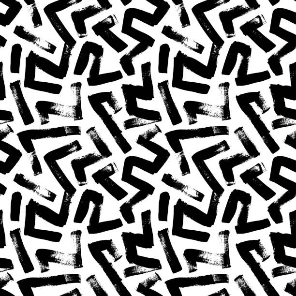 Seamless zig zag vector pattern. Seamless zig zag vector pattern. Abstract monochrome geometric brush strokes. Black and white hand painted ink illustration. Freehand zigzag brush strokes. Simple monochrome geometric ornament black and white stock illustrations