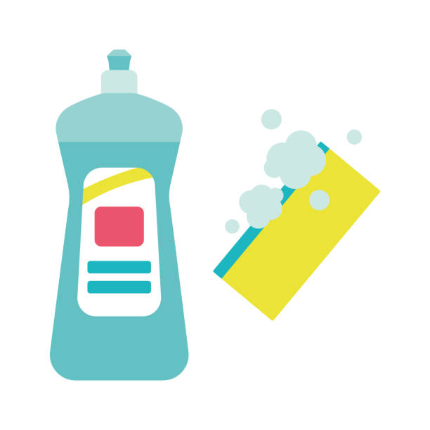 ilustrações de stock, clip art, desenhos animados e ícones de dish washing liquid and sponge. - dishwashing detergent