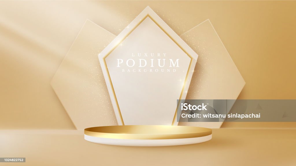 Podium Triangular Golden Podium And Triangular Arch With 3d Paper Cut Style Luxury ...