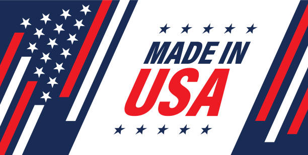 made in usa web-banner mit amerikanischen stern und streifen hintergrund - usa made in the usa industry striped stock-grafiken, -clipart, -cartoons und -symbole